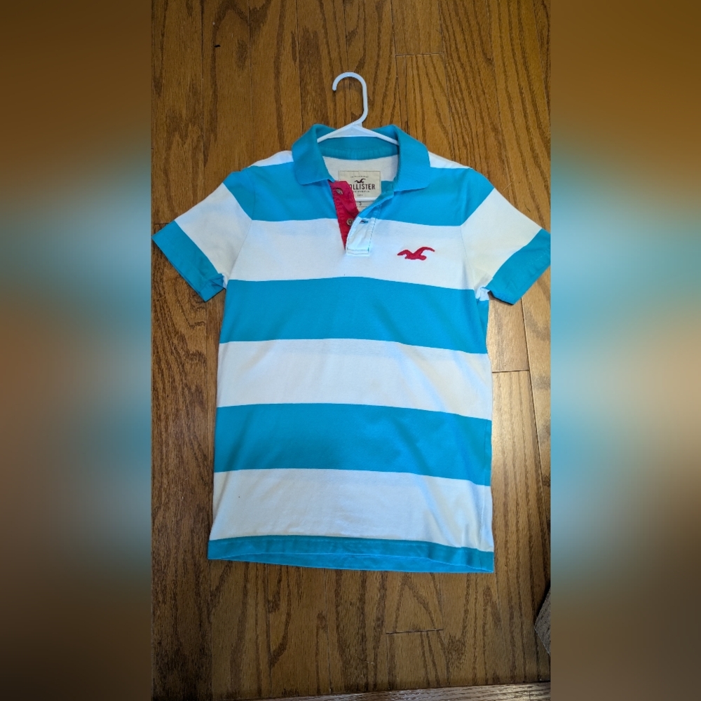 Hollister Polo with Blue and White Stripes
